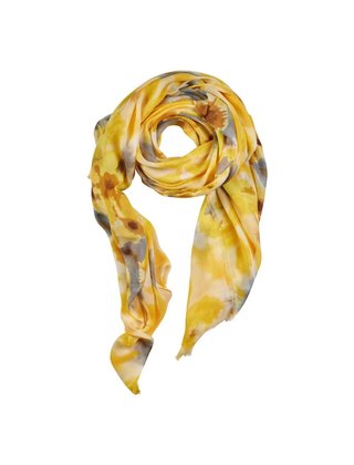 Viscose sjaal floraprint - geel/grijs/bruin*