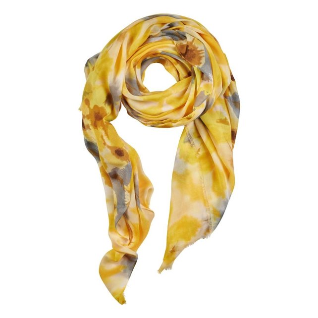 Viscose sjaal floraprint - geel/grijs/bruin