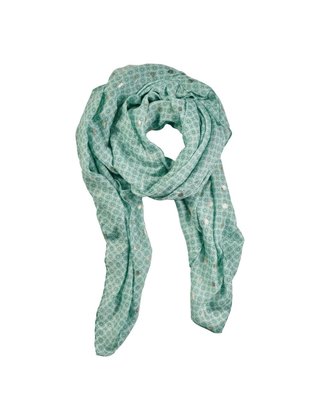 Viscose sjaal geometrische print met gouden details - wit/groen *