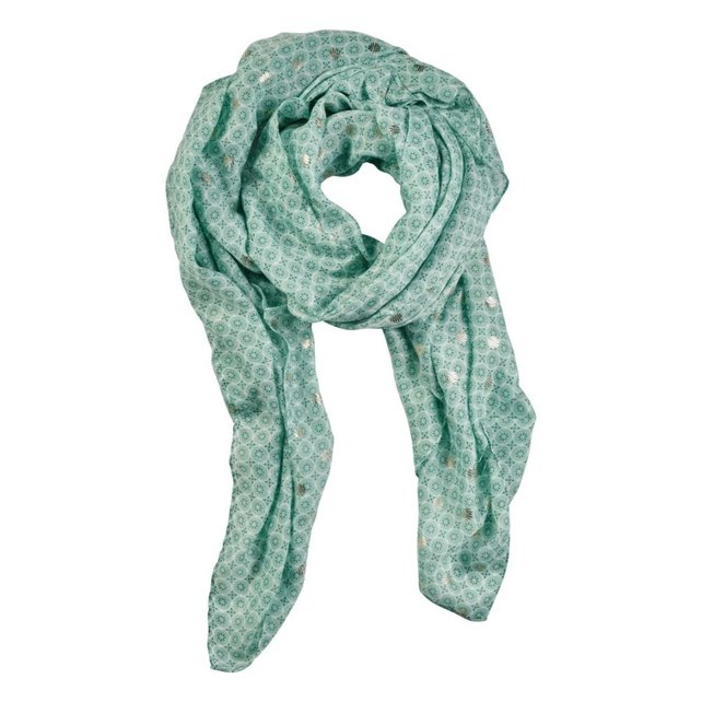 Viscose sjaal geometrische print met gouden details - wit/groen