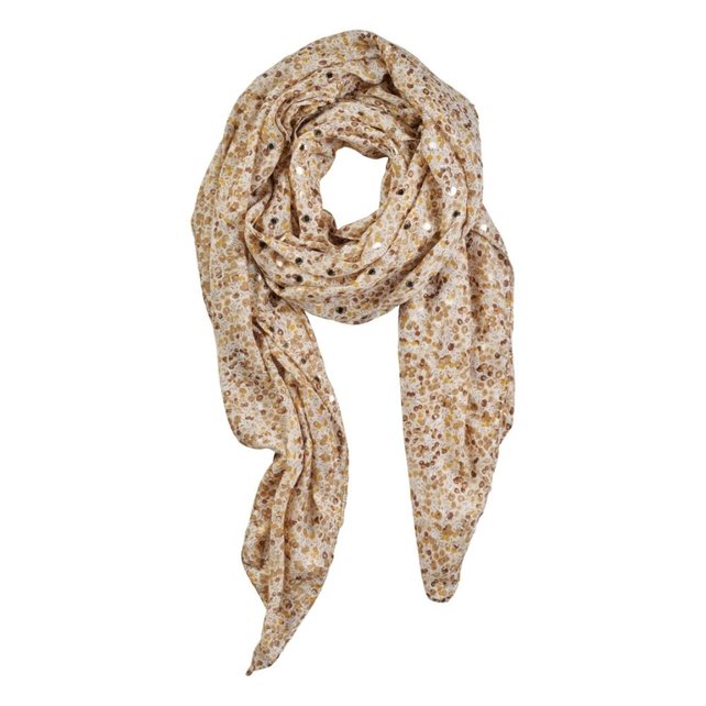 Viscose sjaal bessenprint met gouden details - wit/beige/bruin