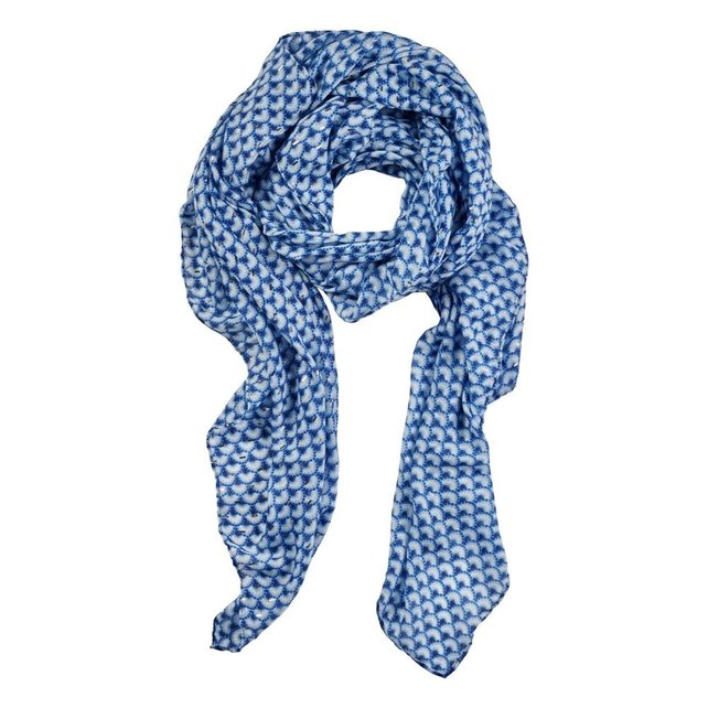 Viscose sjaal pauwenverenprint met gouden details - wit/blauw