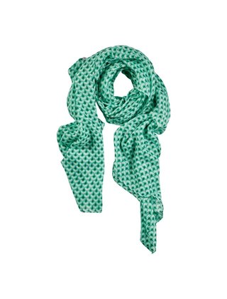 Viscose sjaal pauwenverenprint met gouden details - wit/groen *