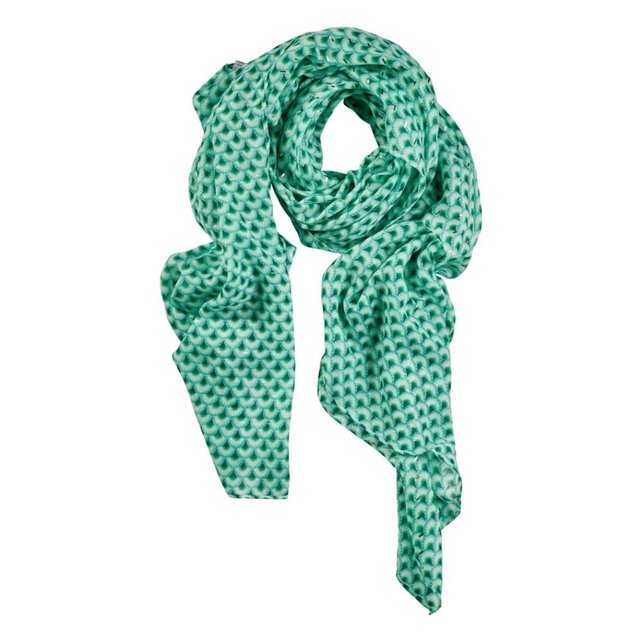 Viscose sjaal pauwenverenprint met gouden details - wit/groen