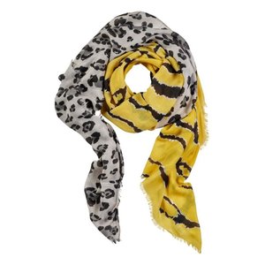Margaret Mitchell identificatie Concessie Viscose sjaal panterprint met zilver details - zwart/beige/grijs/geel