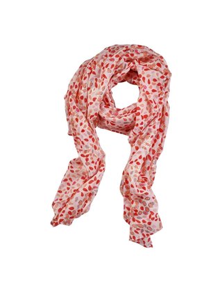 Viscose sjaal bladerenprint met gouden details - wit/rood *