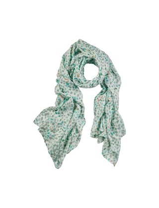 Viscose sjaal kleine bladprint met zilver details - wit/groen