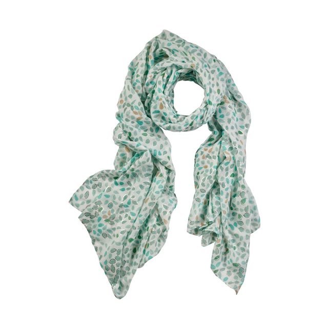 Viscose sjaal kleine bladprint met zilver details - wit/groen