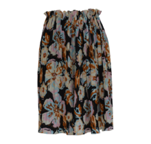 Dames plissé rok met elastische tailleband - bloem zwart/lila *