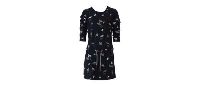 Meisjes jurk marine bloemetjes/paardjes lange mouwen *