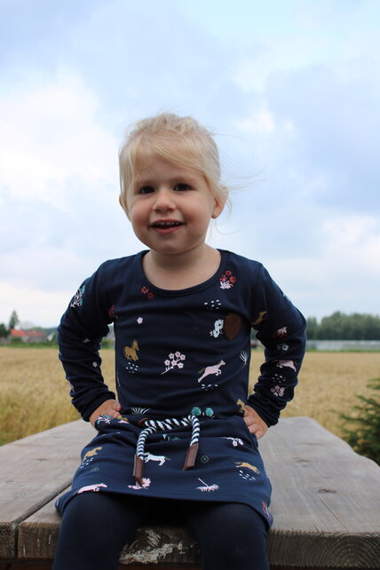 Meisjes jurk marine bloemetjes/paardjes lange mouwen *