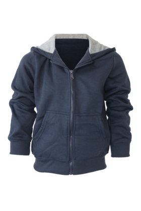 Jongens vest donkerblauw met capuchon *