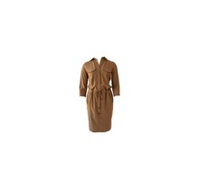 Damesjurk travelstof 3/4 mouwen met strik-ceintuur en knopen - khaki