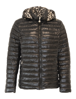 Dames gewatteerde winterjas zwart/panter*