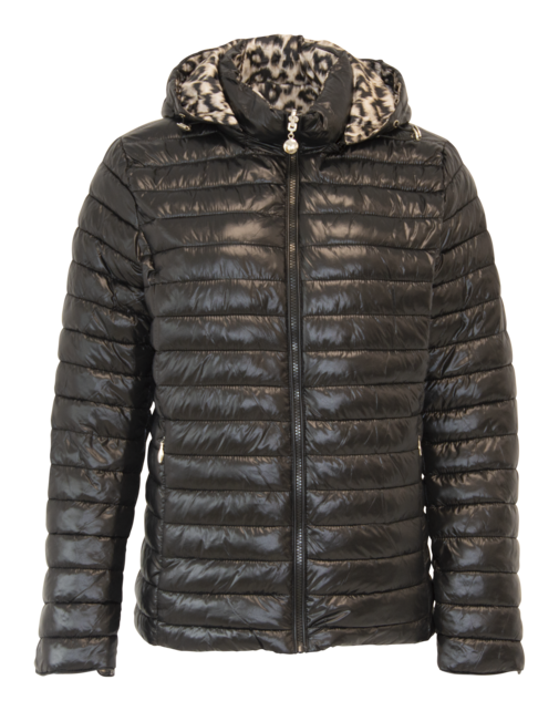 Dames gewatteerde winterjas zwart /panter