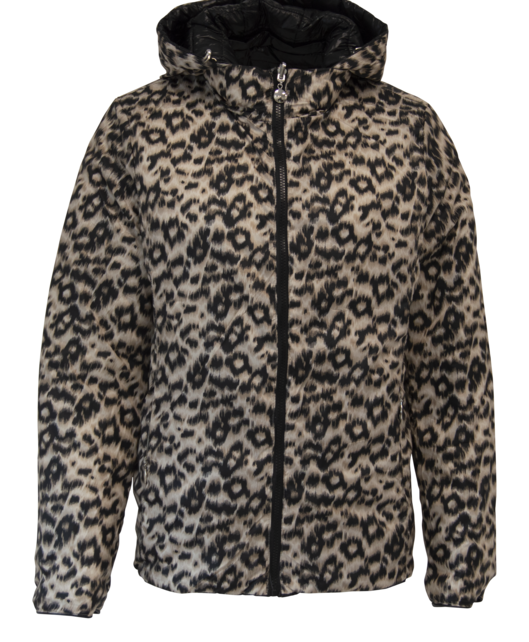 Dames gewatteerde winterjas zwart /panter