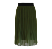 Dames plissé rok lang met elastische brede tailleband - olijfgroen