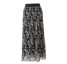 Dames plissé rok lang met elastische brede tailleband bloemenprint zwart/aquablauw/camel