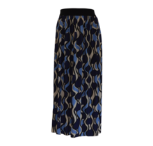 Dames A-lijn rok lang elastische brede tailleband grafische print donkerblauw/lavendelblauw/ecru
