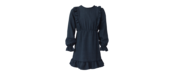 Meisjes jurk met  ruches op het voorpand en strook aan de onderkant - donkerblauw *