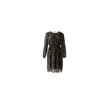 Dames jurk ronde hals en een brede elastische taille - zwart/bruin