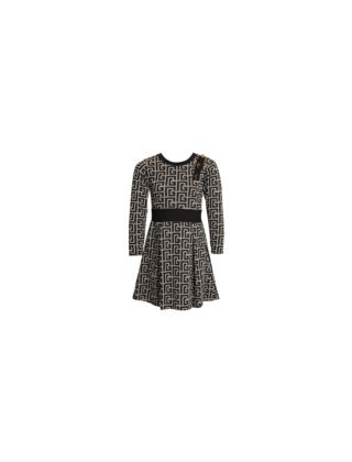 Meisjes jurk met een grappige "doolhofprint" -  grijs/zwart *