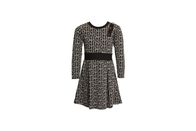 Meisjes jurk met een grappige "doolhofprint" - grijs/zwart *