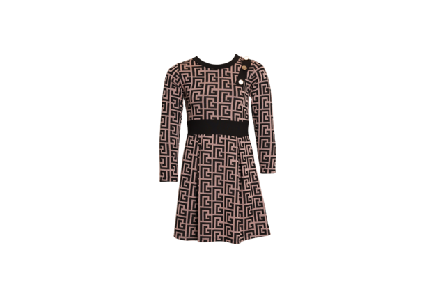 Meisjes jurk met een grappige "doolhofprint" - roze/zwart *