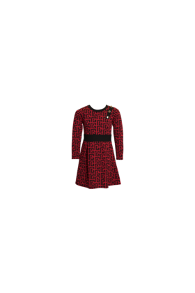 Meisjes jurk met een grappige "doolhofprint" - fuchsia/zwart *