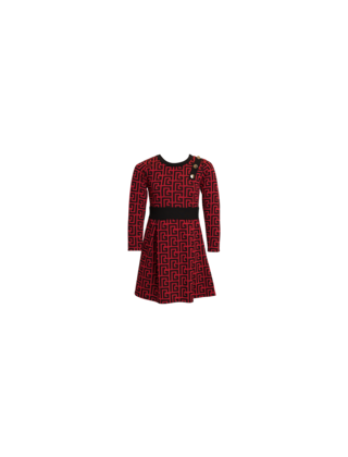 Meisjes jurk met een grappige "doolhofprint" - fuchsia/zwart *