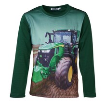 John Deere jongens shirt donkergroen lange mouwen met tractor groen/geel