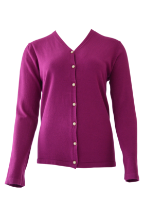 Dames vest met V-hals en parelmoer knopen - fuchsia (cyclaam)