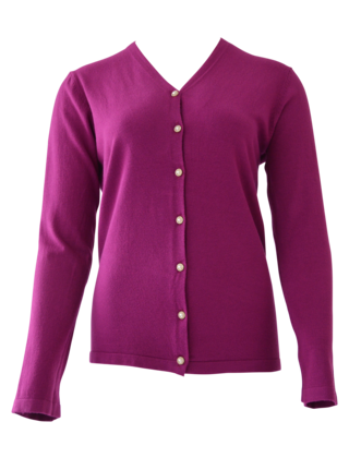Dames vest met V-hals en parelmoer knopen - fuchsia (cyclaam)