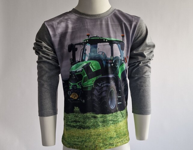 Jongens shirt lange mouwen met Deutz tractor - lichtgrijs