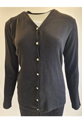 Dames vest met V-hals en koperkleurige knopen - zwart