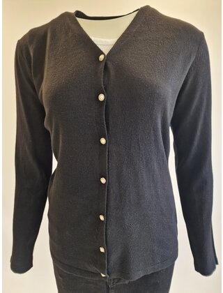 Dames vest met V-hals en koperkleurige knopen - zwart