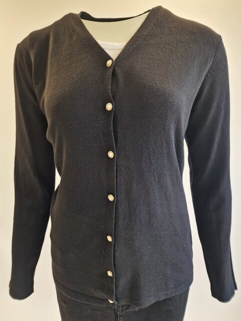 Dames vest met V-hals en koperkleuriger knopen - zwart