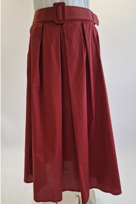 Dames A-lijn rok met plooien en bijpassende ceintuur - bordeauxrood *