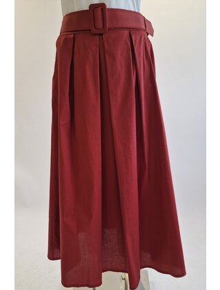 Dames A-lijn rok met plooien en bijpassende ceintuur - bordeauxrood *