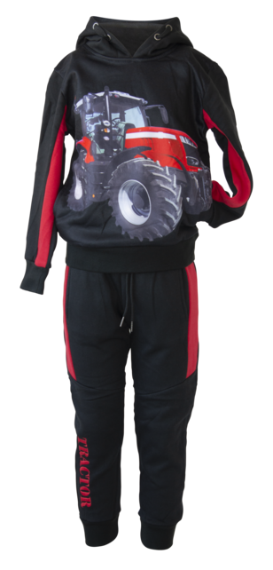 Jongens lange broek zwart met contrasterende rode streep