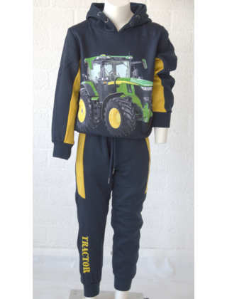 Jongens lange broek marine met gele contrasterende streep *