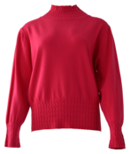 Dames trui met met turtle boord en kabelpatroon langs boord - fuchsia *