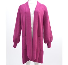 Damesvest lang openvallend met sjaalkraag en blokpatroon op de mouwen - fuchsia *