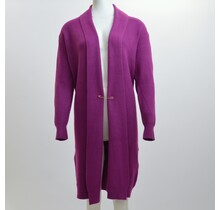Damesvest lang met sjaalkraag en speld - fuchsia