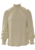 Damesblouse in travelstof met gerimpeld boord en manchetten - ivory