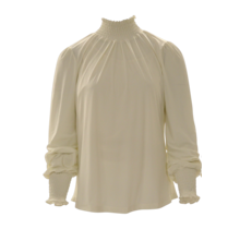 Damesblouse in travelstof met gerimpeld boord en manchetten - ivory