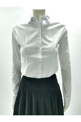 Dames blouse lange mouwen katoenmix met stretch - wit  *