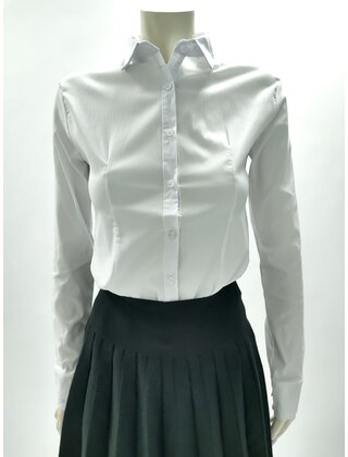 Dames blouse lange mouwen katoenmix met stretch - wit  *