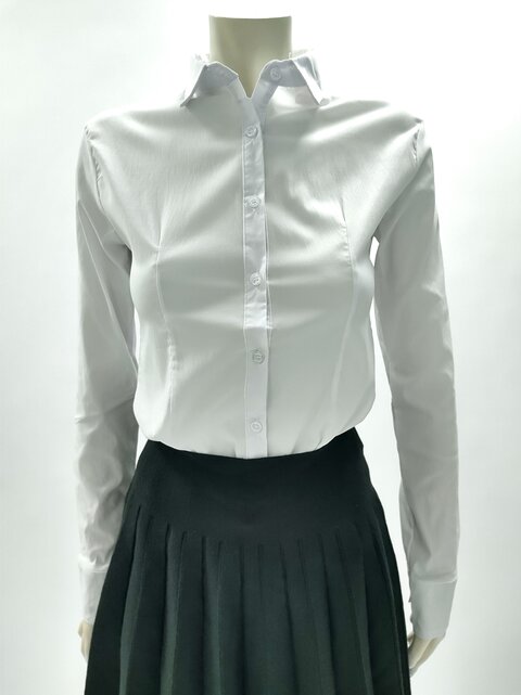 Dames blouse lange mouwen katoenmix met stretch - wit  *