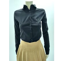 Dames blouse lange mouwen katoenmix met stretch - zwart